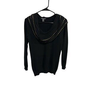 Tracy M Black Cowl Neck Studded Sweater Small Cotton Blend Edgy Minimalist